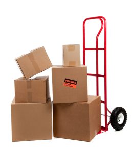 Moving boxes with a moving dolly.