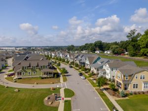 overhead view of a new neighborhood that someone is moving into.